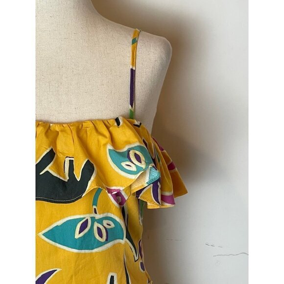 Zara Yellow Floral Print‎ Adjustable Strap Ruffled Bust Cropped Top Tropical M - Picture 9 of 13